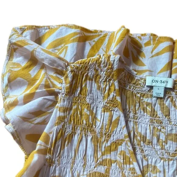 On 34th Cap Sleeve Tropical Peplum Top Pink Yellow Size Large for Macy's - Picture 5 of 9